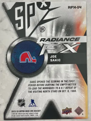 2023-24 UD SPx- Joe Sakic Radiance FX /299 back