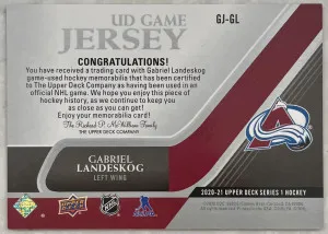 2020-21 UD Series 1- Gabriel Landeskog Game Jersey back