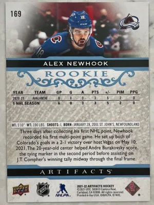 2021-22 UD Artifacts- Alex Newhook Rookie /85 back