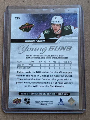 Brock faber young guns rookie card back