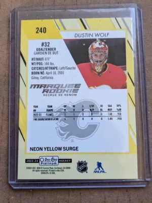 Dustin Wolf marquee rookie neon yellow surge OPC platinum back