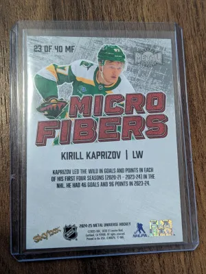 Kirill Kaprizov micro fibers 2024-25 Metal universe back