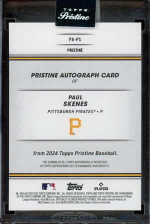 Paul Skenes 2024 Topps Pristine #PA-PS Autograph 36/99 RC back