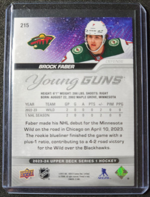 Brock Faber Young Guns back