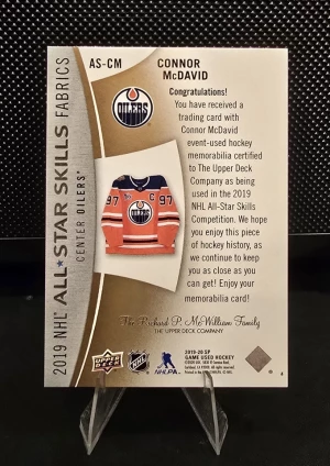 2019-20 SP Game Used Hockey All-Stars Skills Fabrics #AS-CM Connor McDavid 13/35 back