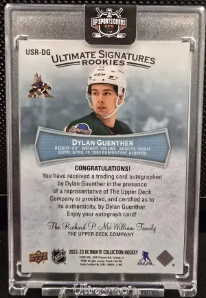 2022-23 Ultimate Signatures Rookies #USR-DG Dylan Guenther Auto back