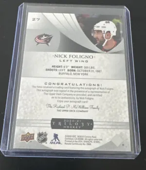 2020-21 Upper Deck Trilogy Auto Nick Foligno Auto back
