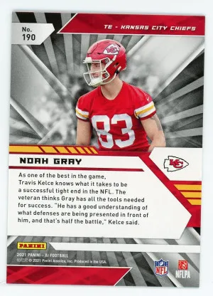 2021 Panini XR #190 Noah Gray Rookie Blue /199 back
