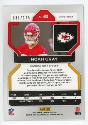 2021 Panini Prizm #418 Noah Gray Rookie Prizms Hyper /175 back