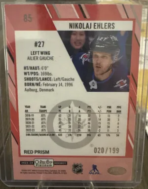 2023-24 O-Pee-Chee Platinum Nikolaj Ehlers Red Prism  /199 #85 back