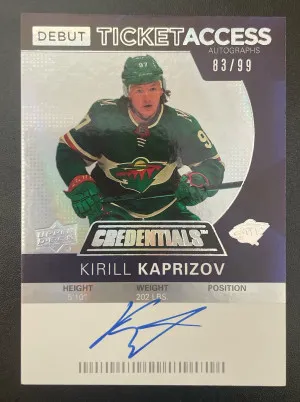 2020-21 Upper Deck Credentials Kirill Kaprizov Debut Ticket Access Autograph /99 front