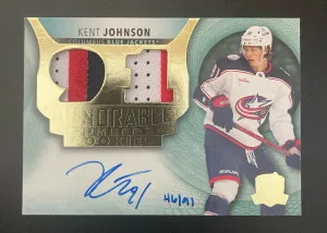 2022-23 The Cup Kent Johnson Honorable Numbers Rookie Patch Autograph /91 front