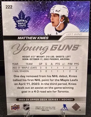 2023-24 Upper Deck Series 1 #222 Matthew Knies Young Guns back