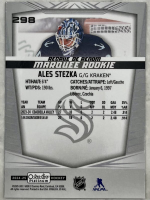 2024-25 O Pee Chee Platinum- Ales Stezka Marquee Rookie back