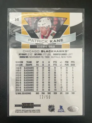 2019-20 O-pee-chee Platinum Patrick Kane Seismic Gold /50 back