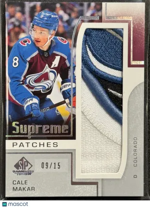 2024-25 UD SP Game Used Supreme Patches Cale Makar #SP-MK 09/15 front
