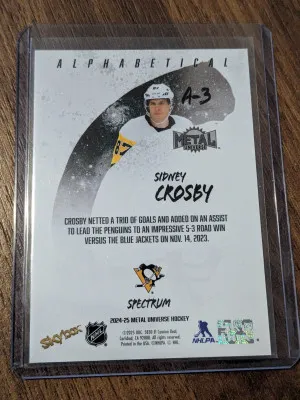 SIDNEY CROSBY /199 2024-25 Skybox Metal Universe Alphabetical A-3  Spectrum back