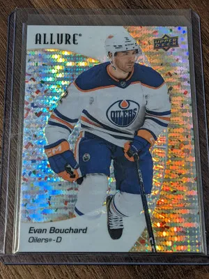 Evan Bouchard /199 Gold Glitter Bomb Second Print 2023-24 Upper Deck Allure Gold Glitter Bomb /199  #47 front
