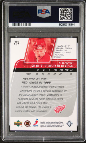 Henrik Zetterberg Young Guns PSA 10 Rookie Card #234 back