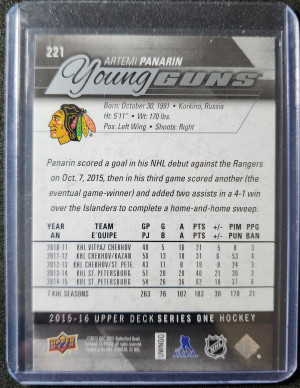Artemi Panarin Young Guns back