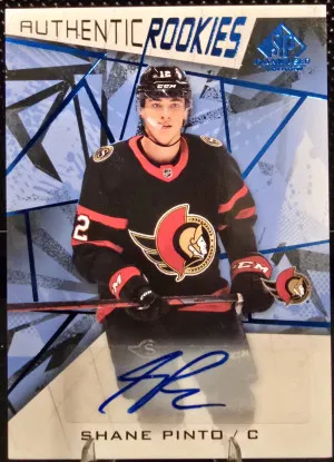 2021-22 SP Game Used Shane Pinto #185 Senators Authentic Rookies Blue Auto front