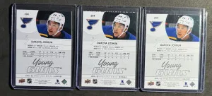 (3) 2021-22 Upper Deck Dakota Joshua Young Guns back