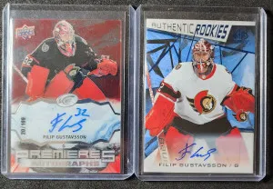 Filip Gustavsson Lot of 2 Rookie Autos front