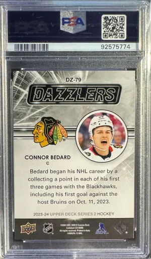 2023 Upper Deck Dazzlers Connor Bedard Dazzlers-Orange PSA 10 Gem Mint back
