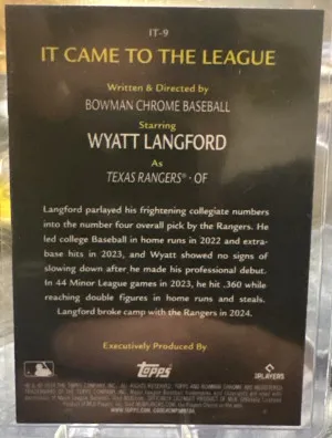 2024 Bowman Chrome It Came To The League Wyatt Langford back