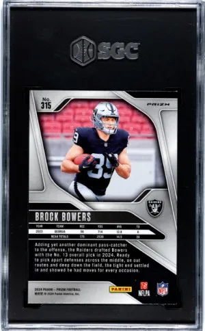 2024 Panini Prizm #315 Brock Bowers Neon Green Pulsar Prizm SGC 10 back
