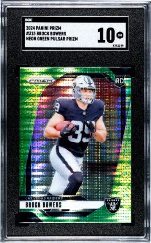 2024 Panini Prizm #315 Brock Bowers Neon Green Pulsar Prizm SGC 10 front