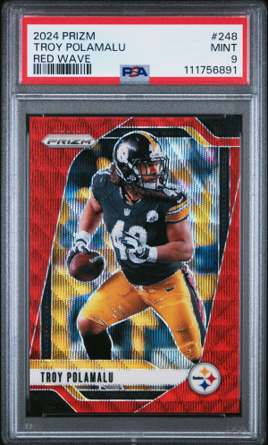 2024 Panini Prizm Troy Polamalu Red Wave /149 PSA 9 front