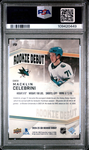 2024 Upper Deck Rookie Debut Macklin Celebrini back