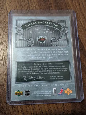 Niklas Backstrom Auto Facts Autograph 2007-08 Artifacts back