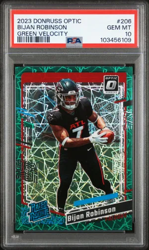 2023 Panini Donruss Optic Bijan Robinson Green Velocity PSA 10 front