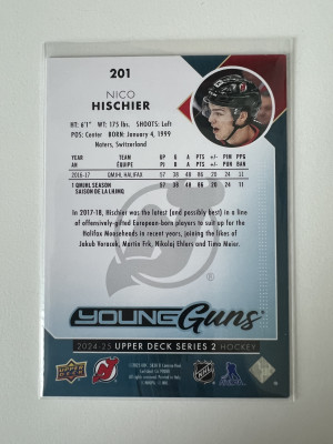 2024-25 Upper Deck Young Guns Nico Hischier #201 Rookie back