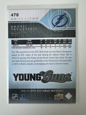 1994 2024-25 Upper Deck Young Guns Andrei Vasilevskiy #478 Rookie back