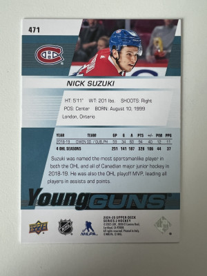 2025 2019-20 Upper Deck Young Guns Nick Suzuki #471 Rookie / back