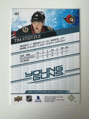 2024-25 Upper Deck Series 2 Young Guns Tim Stützle #482 Rookie back