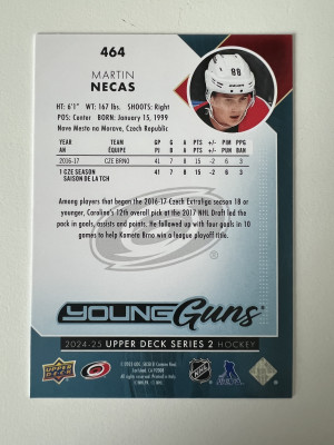 2024-25 Upper Deck Young Guns Martin Necas #464 Rookie back