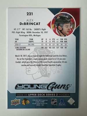 2024-25 Upper Deck Series 2 Young Guns Alex DeBrincat #221 Rookie back