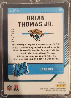 2024 Donruss Optic Brain Thmas Jr. Flex Emoji 8/149 back