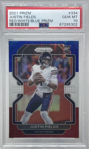 2021 Panini Prizm Justin Fields Red/White/Blue PSA 10 front