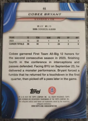 2024 Bowman's Best Cobee Bryant Red Refractor 8/10 back