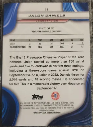 2024 Bowman's Best Jaylon Daniels Orange Refractor 12/25 back
