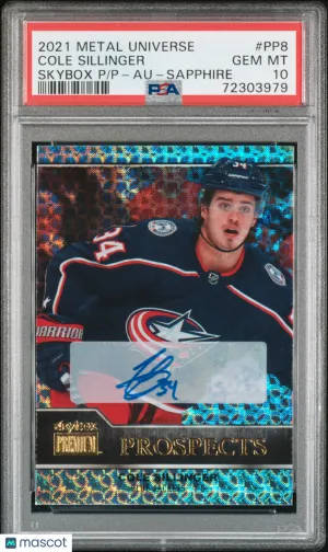 Cole Sillinger 2021-2022 Metal Premium Prospects Sapphire Auto #PP8 PSA 10 front