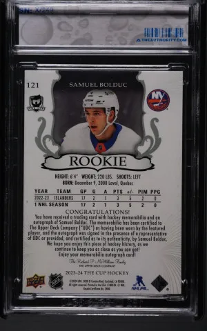 Samuel Bolduc 2023-24 The Cup Base Set - Rookie Auto Patch back