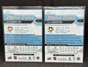 (2) Jake Guentzel 2016-17 Upper Deck Update Young Guns YG Rookie RC #525 back