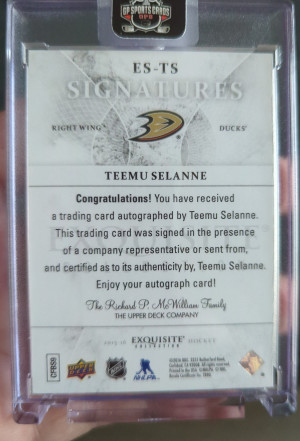 2015-15 UD Exquisite Signatures Teemu Selanne 34/35 back
