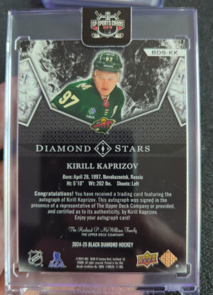 24-25 UD Black Diamond Stars Kirill Kaprizov Auto 6/10 back